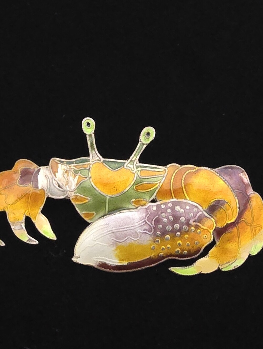 Vintage 2.4 Inch Sterling Silver Multi-colored Enamel Crab Brooch Pin